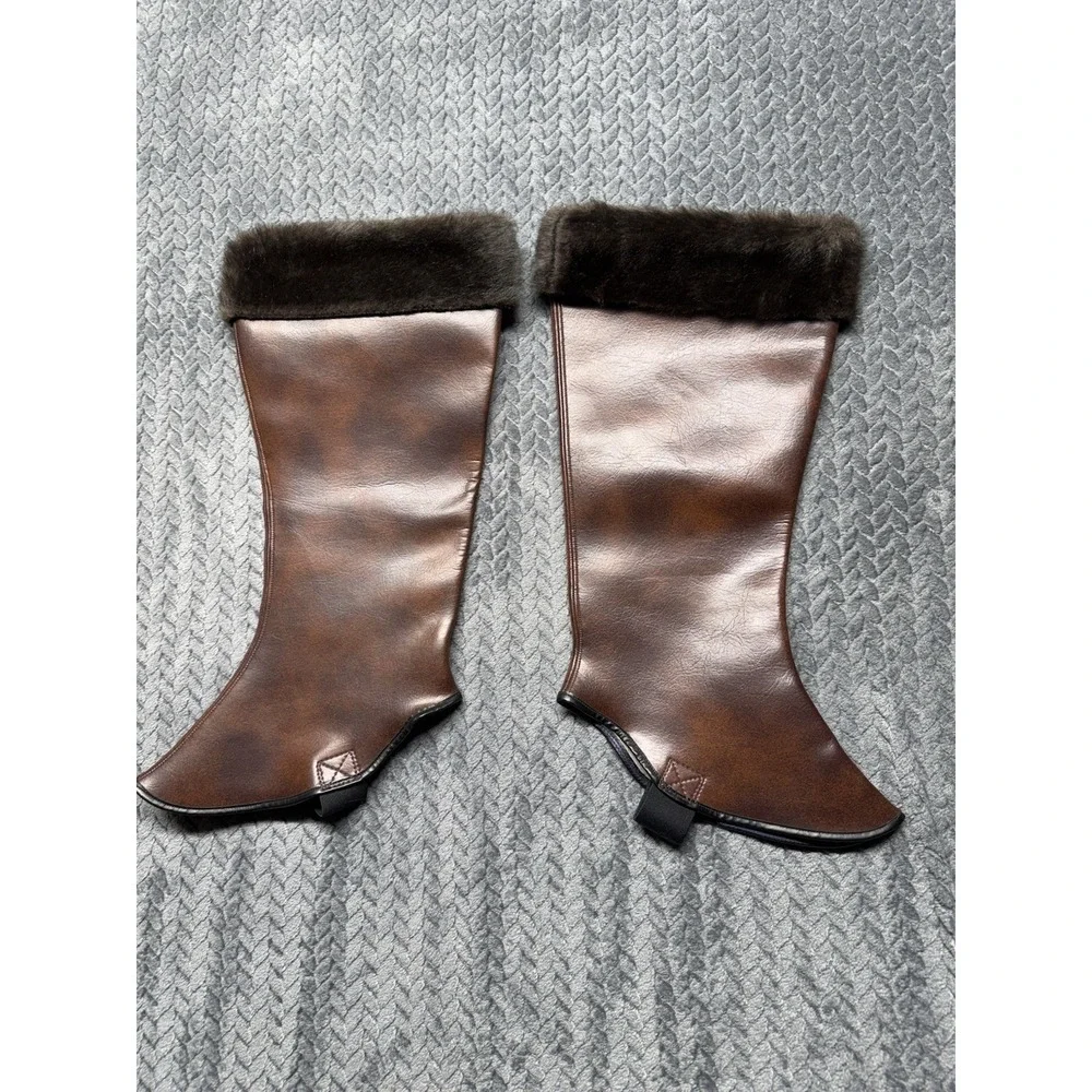 VTG Tweedie Bootops Gaiters Faux fur Trim Brown Overshoe Equestrian XL‎ READ